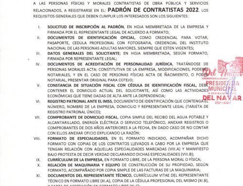 CONVOCATORIA PADRON DE CONTRATISTAS 2022
