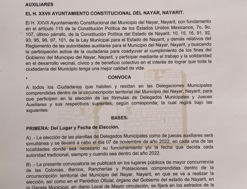 CONVOCATORIA A ELECCIÓN DE LOS DELGADOS MUNICIPALES Y JUECES AUXILIARES 2023
